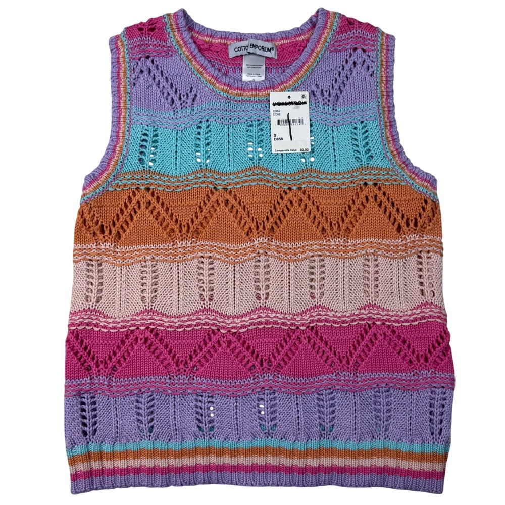 NEW Cotton Emporium Sleeveless Knit Sweater Vest Women's S Boho Cottagecore Y2K